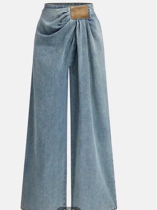 Commense Denim - Commense Wide-Leg Draped Jeans with Tan Accent Patch - Blue